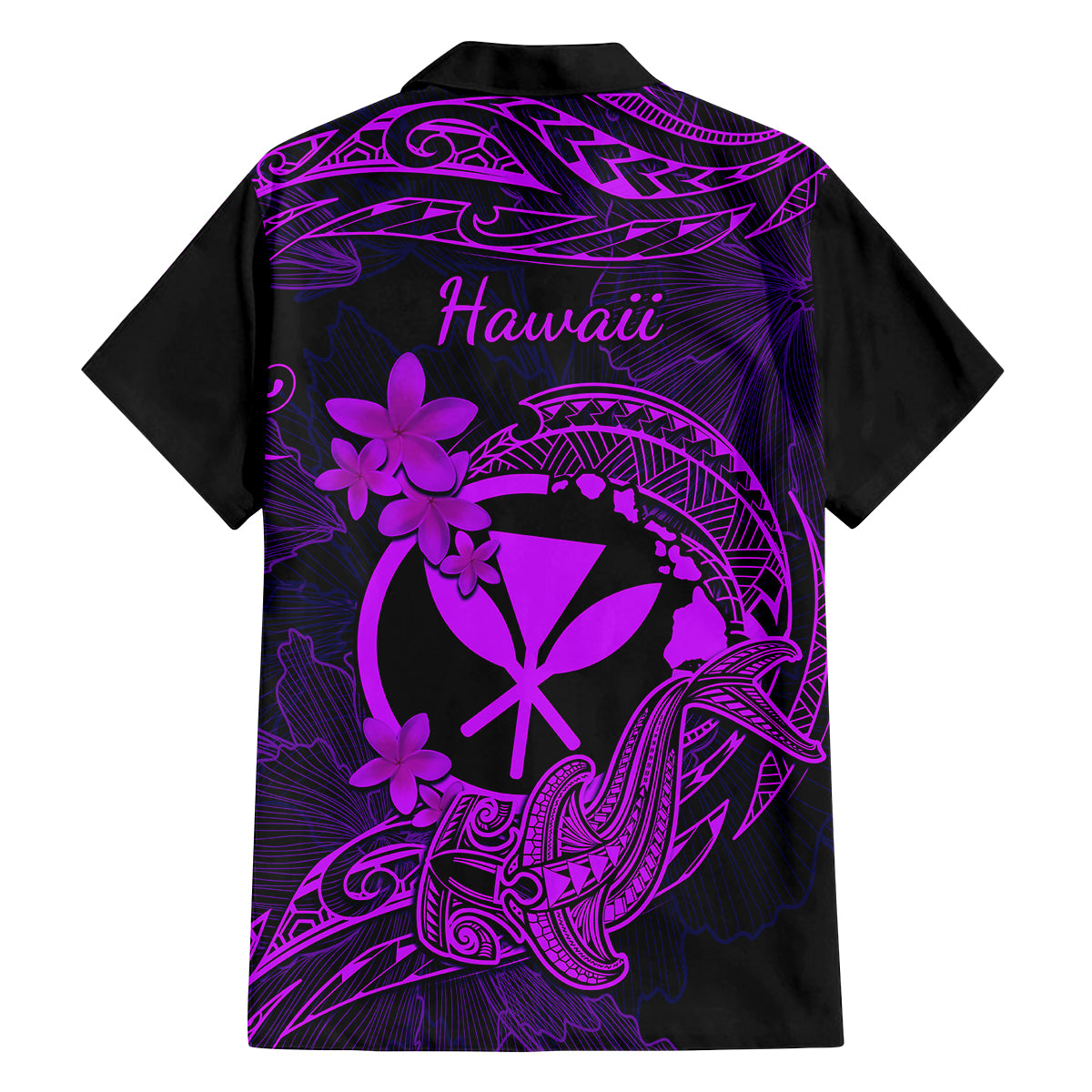 hawaii-family-matching-off-shoulder-long-sleeve-dress-and-hawaiian-shirt-hammerhead-shark-tattoo-mix-polynesian-plumeria-purple-version