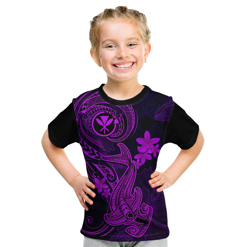 Hawaii Kid T Shirt Hammerhead Shark Tattoo Mix Polynesian Plumeria Purple Version LT14 Purple - Polynesian Pride