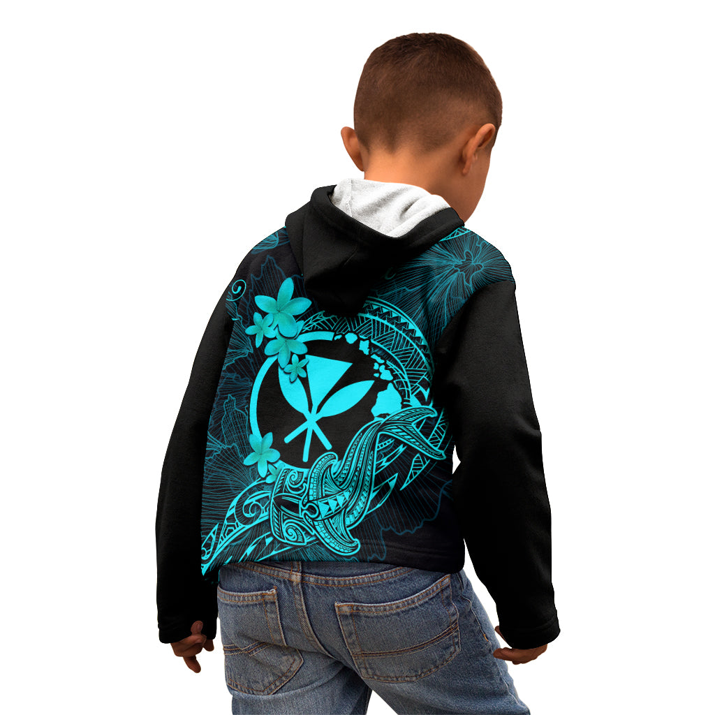 Hawaii Kid Hoodie Hammerhead Shark Tattoo Mix Polynesian Plumeria Turquoise Version LT14 - Polynesian Pride