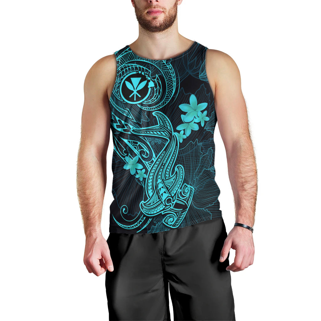 hawaii-men-tank-top-hammerhead-shark-tattoo-mix-polynesian-plumeria-turquoise-version