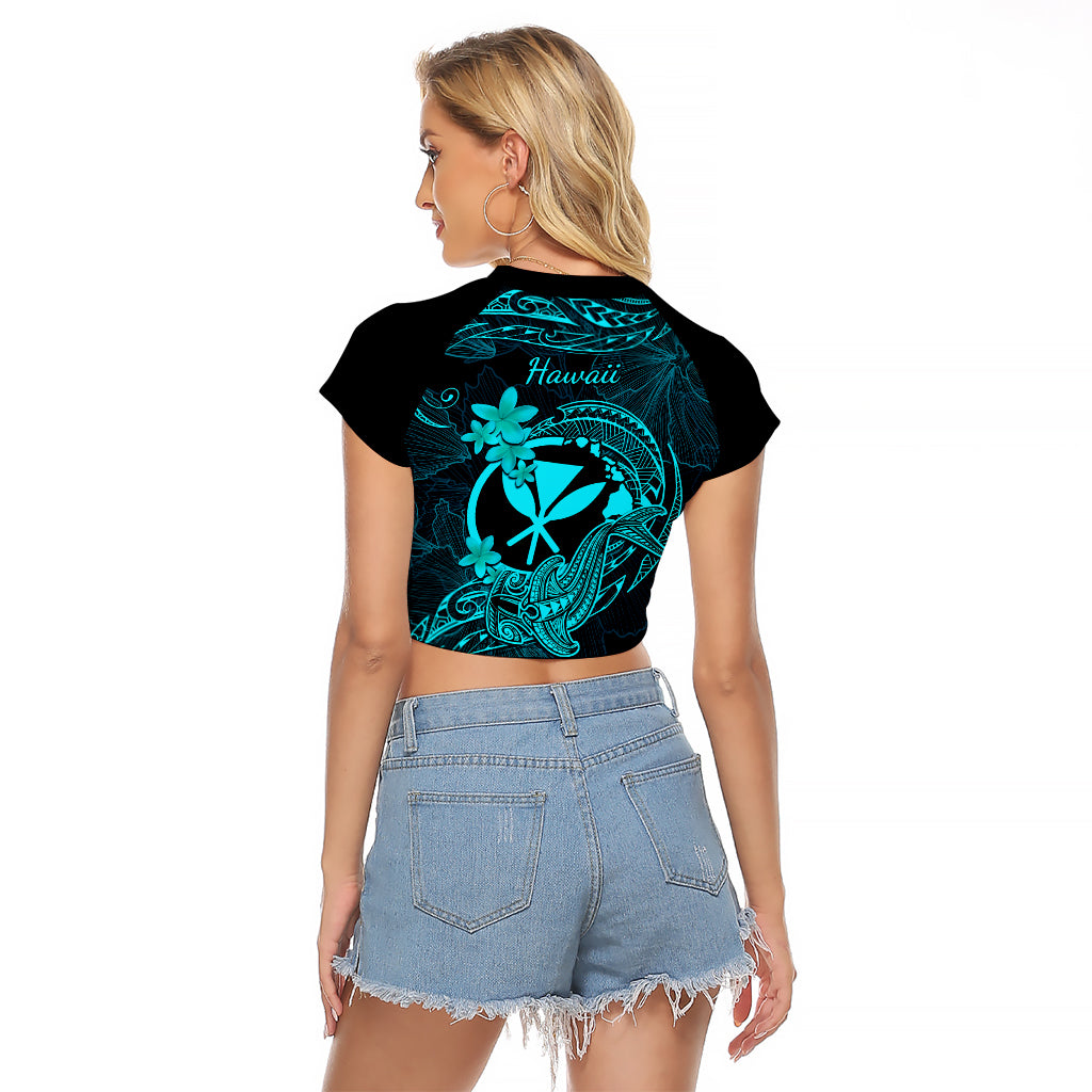 hawaii-raglan-cropped-t-shirt-hammerhead-shark-tattoo-mix-polynesian-plumeria-turquoise-version