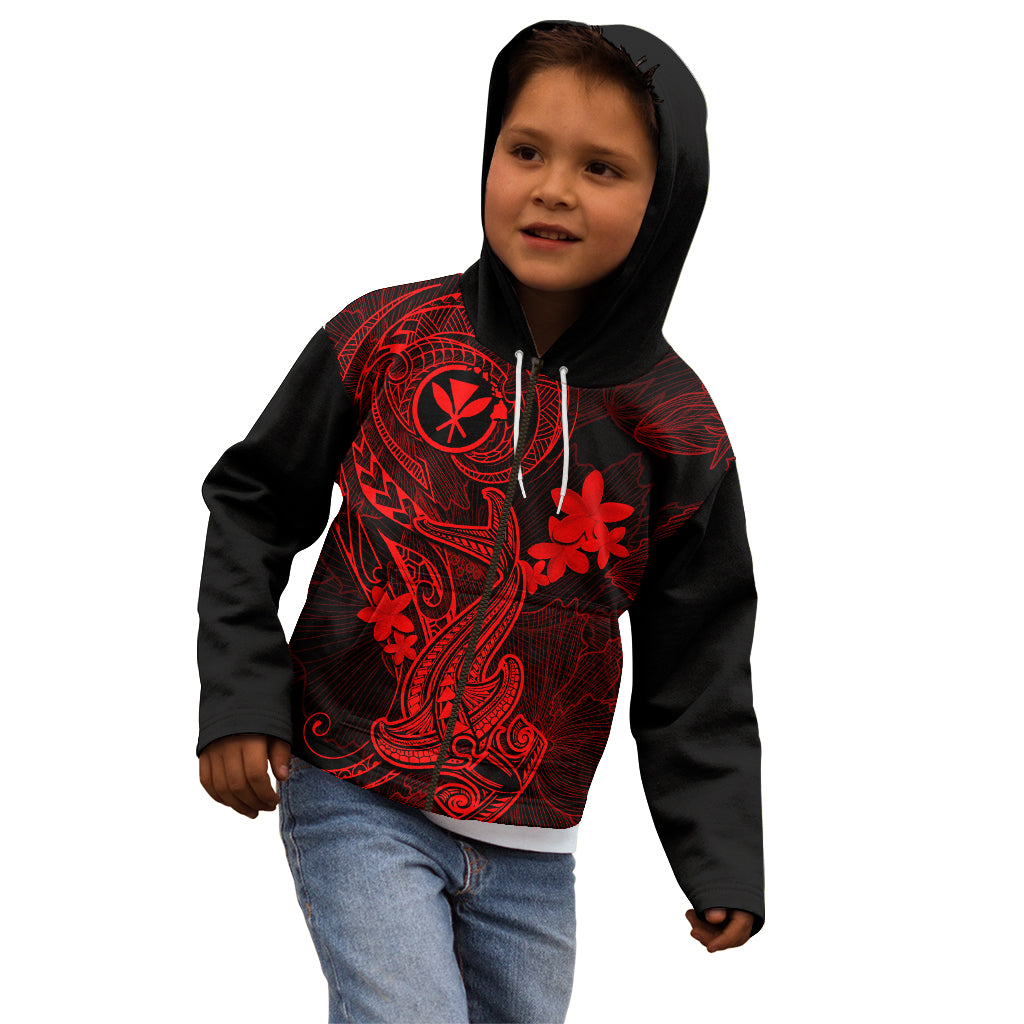Hawaii Kid Hoodie Hammerhead Shark Tattoo Mix Polynesian Plumeria Red Version LT14 - Polynesian Pride