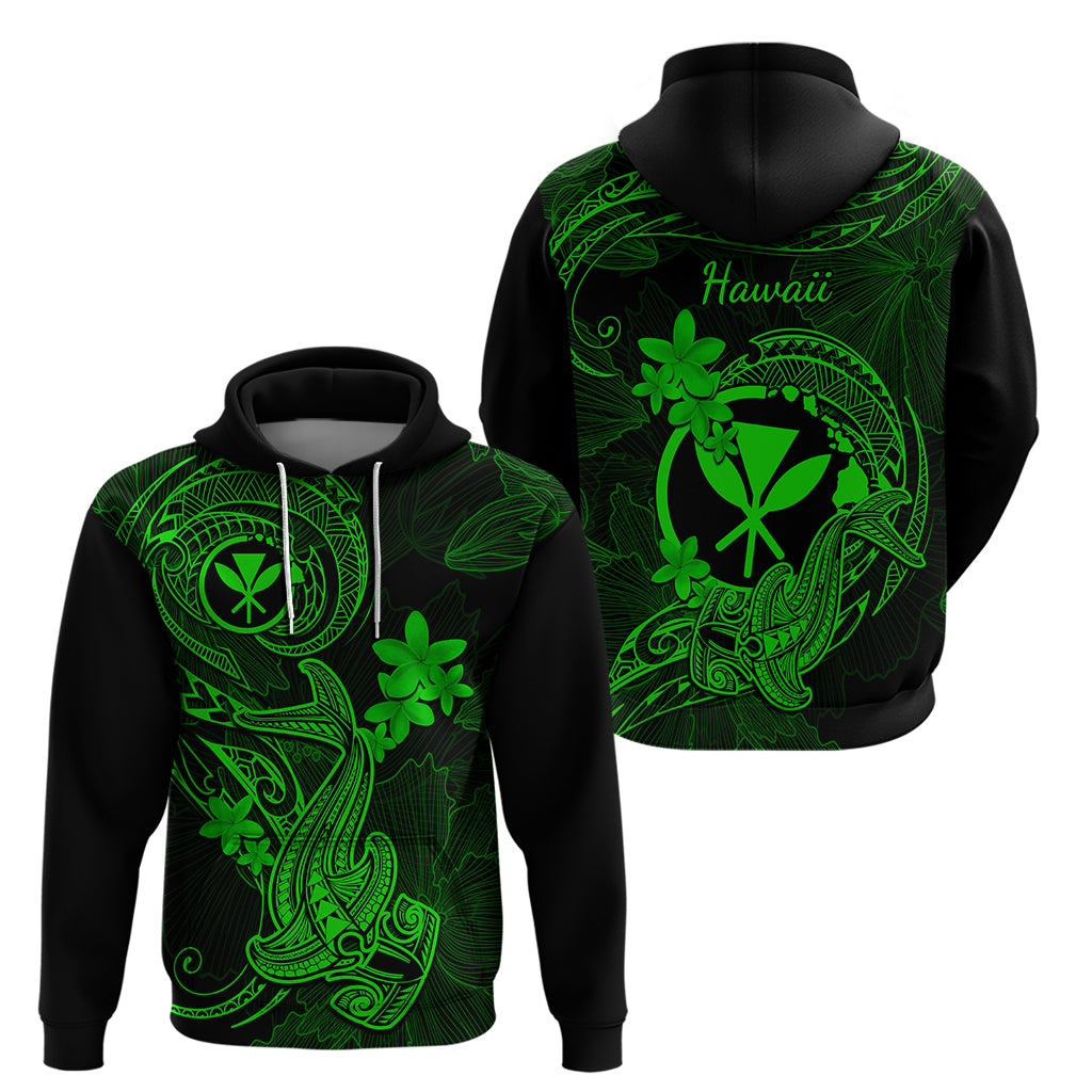 Hawaii Hoodie Hammerhead Shark Tattoo Mix Polynesian Plumeria Green Version LT14 - Polynesian Pride
