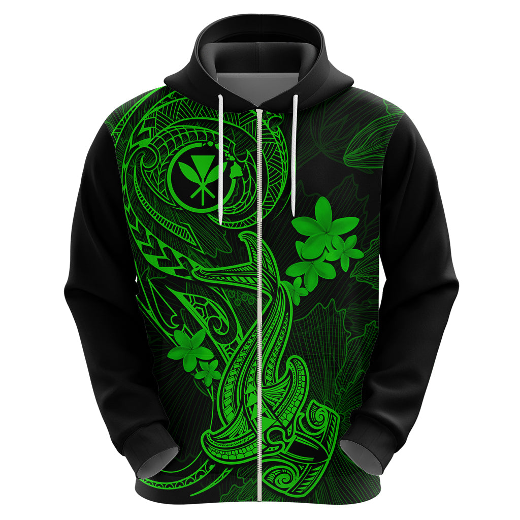 Hawaii Hoodie Hammerhead Shark Tattoo Mix Polynesian Plumeria Green Version LT14 - Polynesian Pride