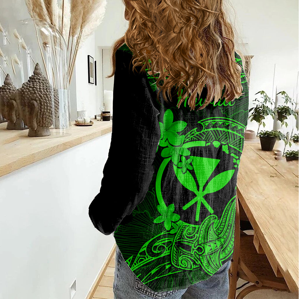 hawaii-women-casual-shirt-hammerhead-shark-tattoo-mix-polynesian-plumeria-green-version