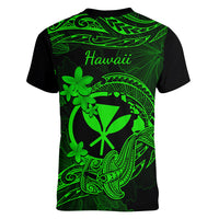 hawaii-women-v-neck-t-shirt-hammerhead-shark-tattoo-mix-polynesian-plumeria-green-version
