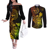 hawaii-couples-matching-off-the-shoulder-long-sleeve-dress-and-long-sleeve-button-shirts-turtle-mix-polynesian-plumeria-reggae-version
