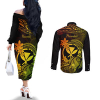hawaii-couples-matching-off-the-shoulder-long-sleeve-dress-and-long-sleeve-button-shirts-turtle-mix-polynesian-plumeria-reggae-version