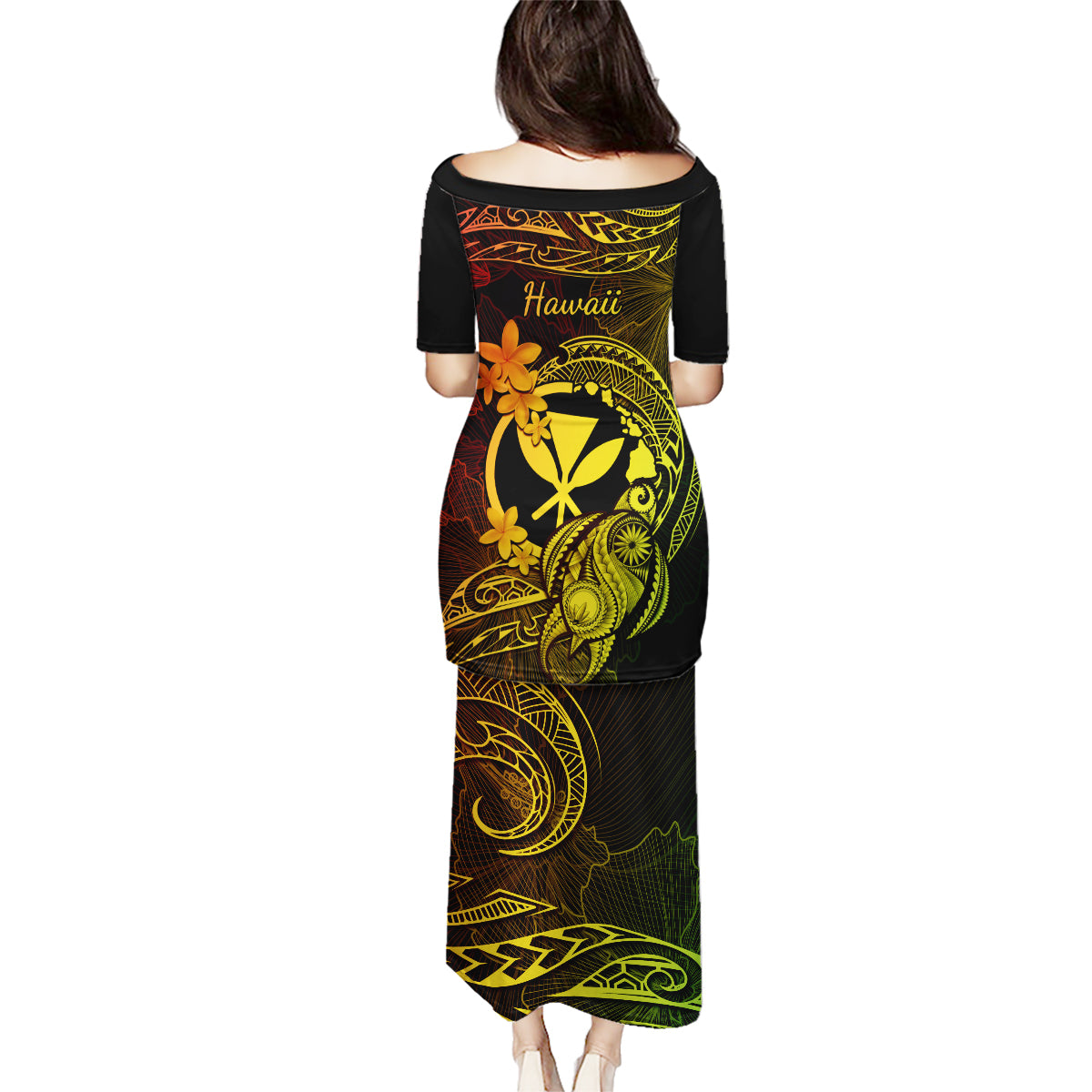 Hawaii Family Matching Puletasi Dress and Hawaiian Shirt Turtle Mix Polynesian Plumeria Reggae Version LT14 - Polynesian Pride