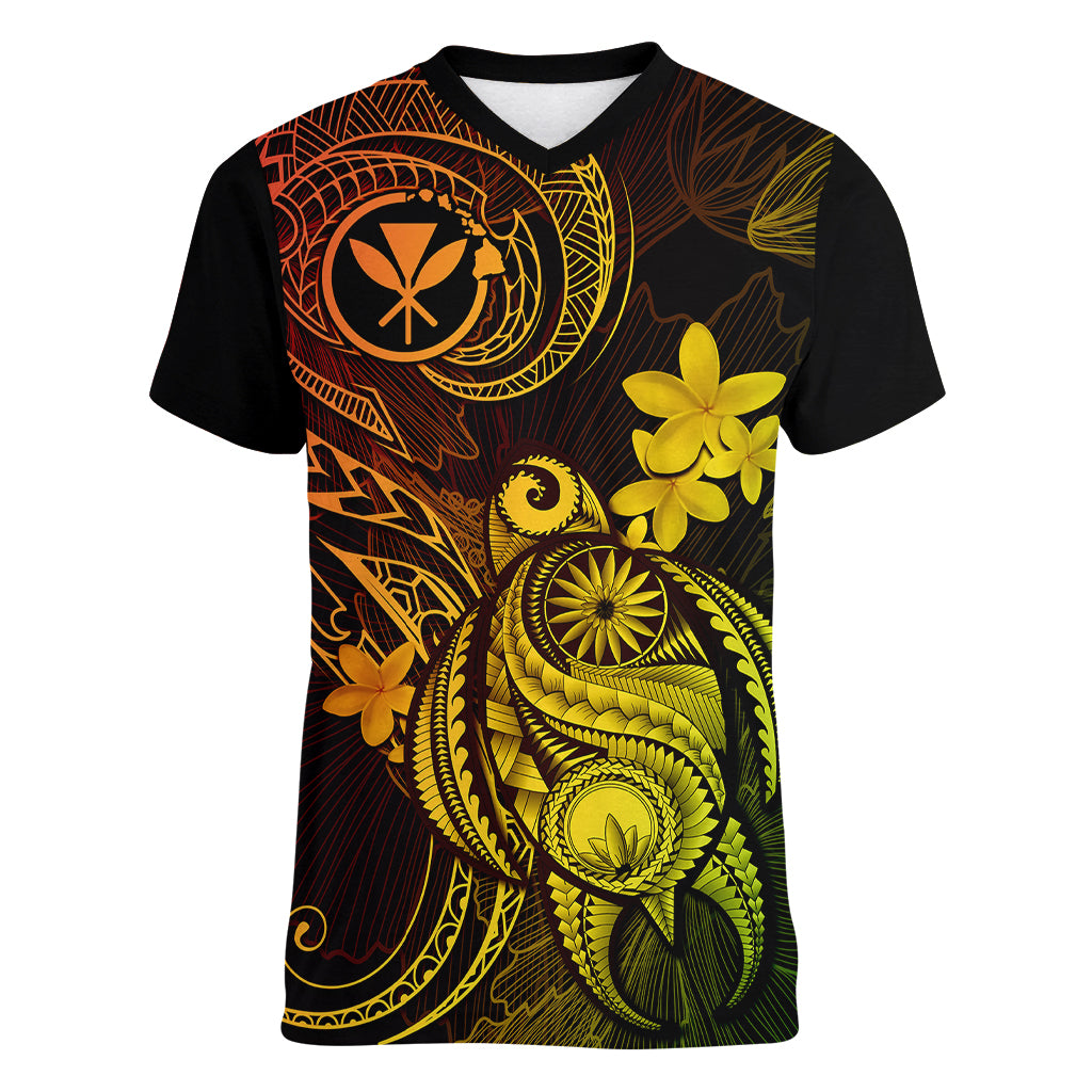 hawaii-women-v-neck-t-shirt-turtle-mix-polynesian-plumeria-reggae-version