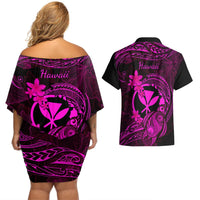 hawaii-couples-matching-off-shoulder-short-dress-and-hawaiian-shirt-turtle-mix-polynesian-plumeria-pink-version
