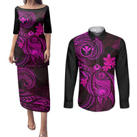 Hawaii Couples Matching Puletasi Dress and Long Sleeve Button Shirts Turtle Mix Polynesian Plumeria Pink Version LT14 Pink - Polynesian Pride
