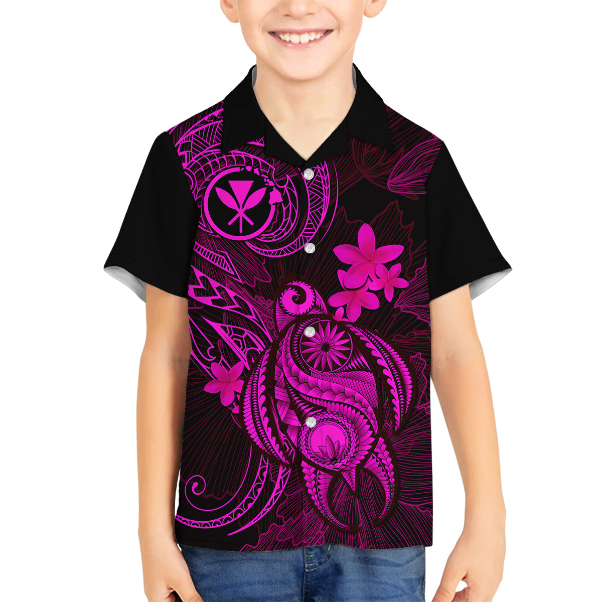 hawaii-kid-hawaiian-shirt-turtle-mix-polynesian-plumeria-pink-version