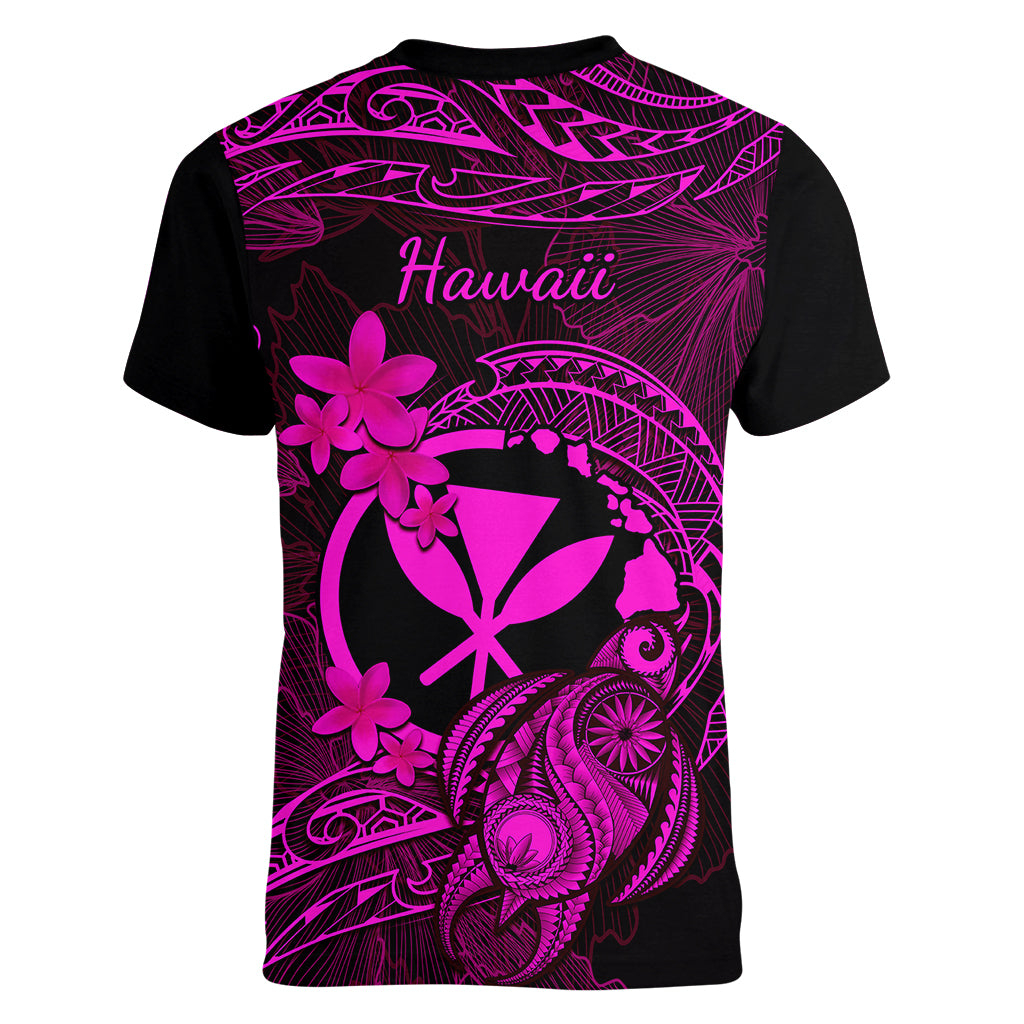 hawaii-women-v-neck-t-shirt-turtle-mix-polynesian-plumeria-pink-version