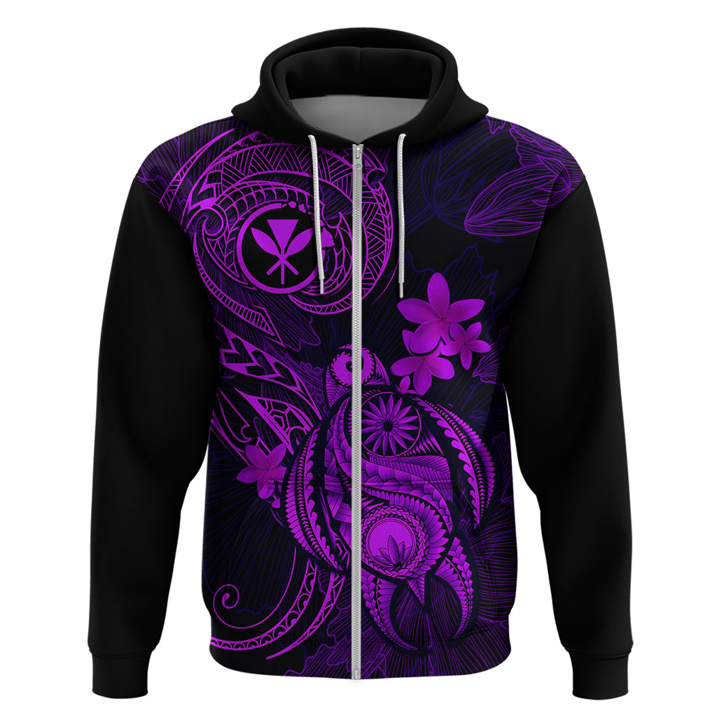 Hawaii Hoodie Turtle Mix Polynesian Plumeria Purple Version LT14 Zip Hoodie Purple - Polynesian Pride