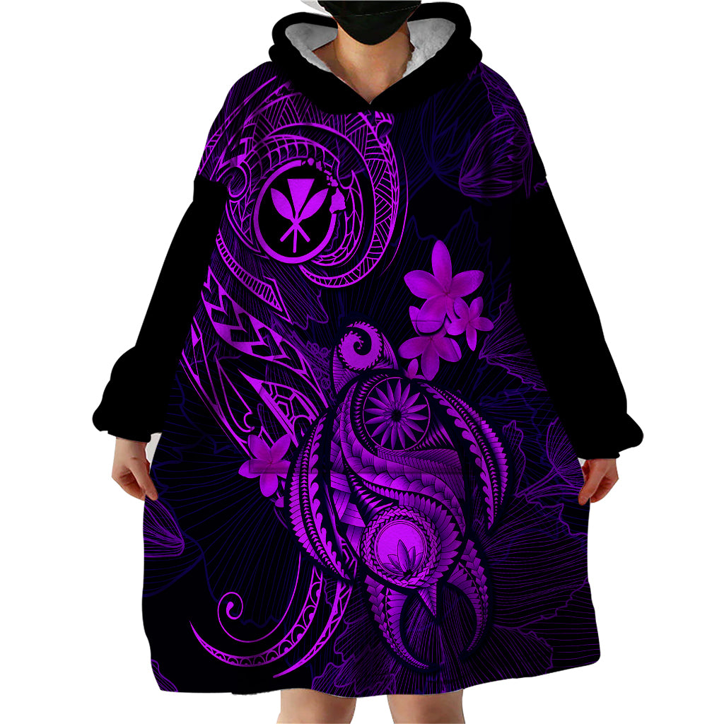 Hawaii Wearable Blanket Hoodie Turtle Mix Polynesian Plumeria Purple Version LT14 - Polynesian Pride