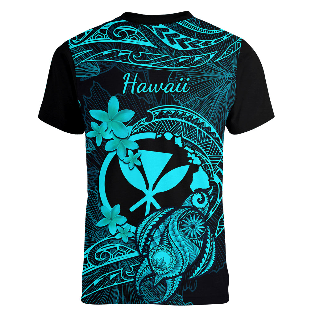 hawaii-women-v-neck-t-shirt-turtle-mix-polynesian-plumeria-turquoise-version
