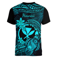 hawaii-women-v-neck-t-shirt-turtle-mix-polynesian-plumeria-turquoise-version