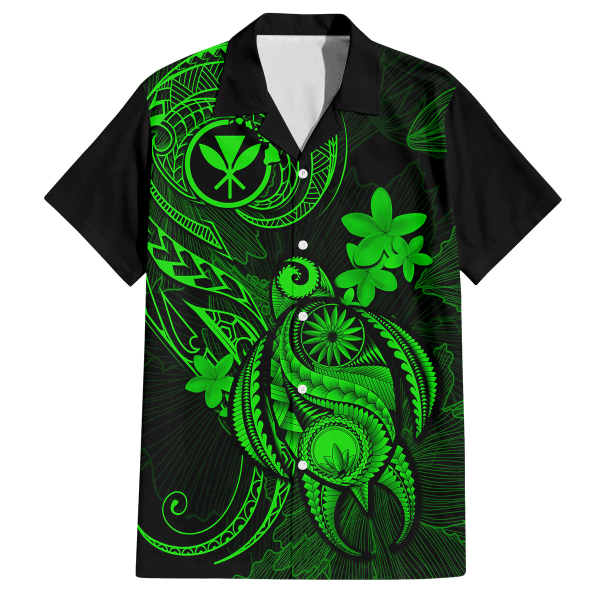 hawaii-family-matching-off-shoulder-maxi-dress-and-hawaiian-shirt-turtle-mix-polynesian-plumeria-green-version