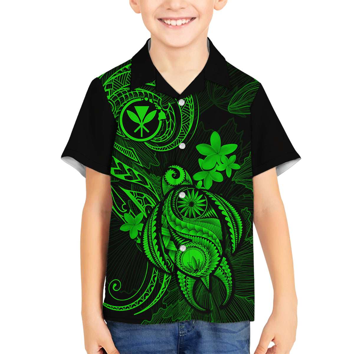 hawaii-kid-hawaiian-shirt-turtle-mix-polynesian-plumeria-green-version