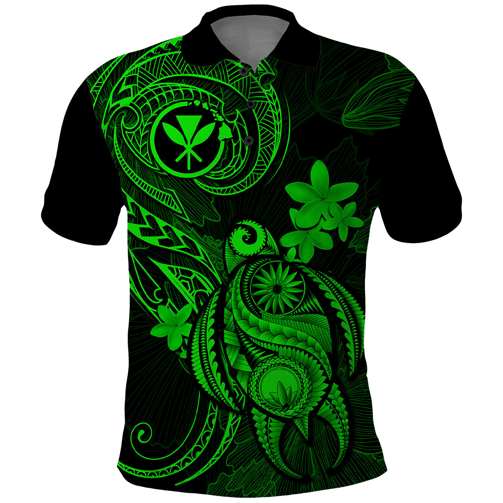 Hawaii Polo Shirt Turtle Mix Polynesian Plumeria Green Version LT14 Green - Polynesian Pride