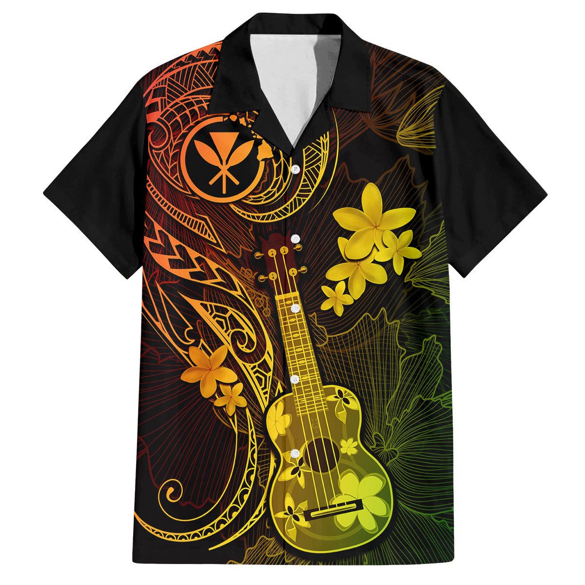 Hawaii Family Matching Puletasi Dress and Hawaiian Shirt Ukulele Mix Polynesian Plumeria Reggae Version LT14 Dad's Shirt - Short Sleeve Reggae - Polynesian Pride