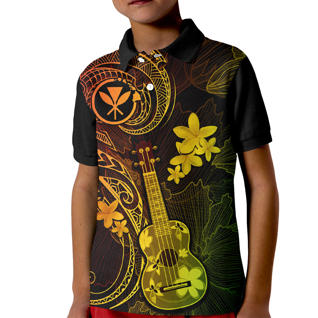 Hawaii Kid Polo Shirt Ukulele Mix Polynesian Plumeria Reggae Version LT14 Kid Reggae - Polynesian Pride