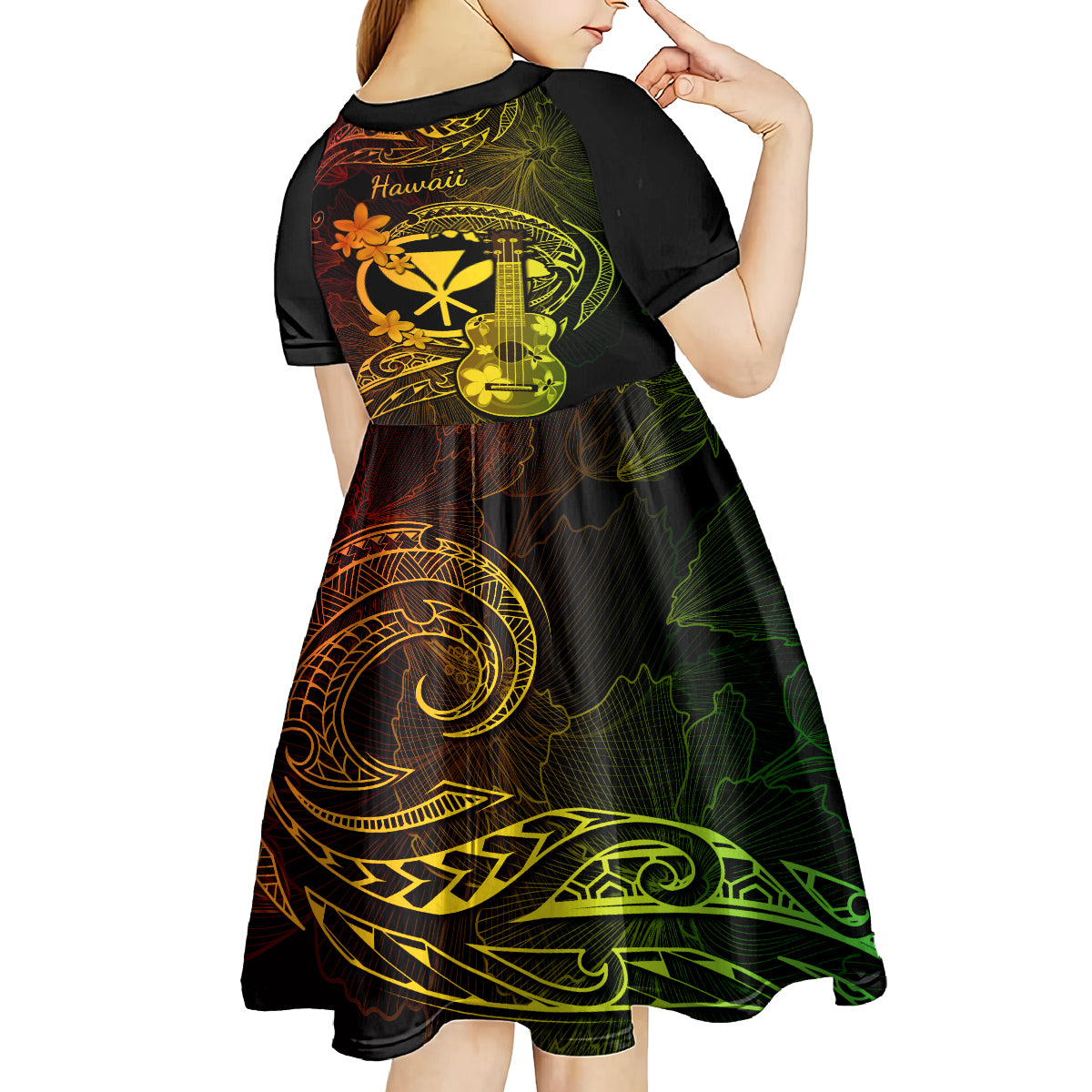 hawaii-kid-short-sleeve-dress-ukulele-mix-polynesian-plumeria-reggae-version