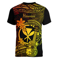 hawaii-women-v-neck-t-shirt-ukulele-mix-polynesian-plumeria-reggae-version