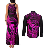 hawaii-couples-matching-tank-maxi-dress-and-long-sleeve-button-shirts-ukulele-mix-polynesian-plumeria-pink-version