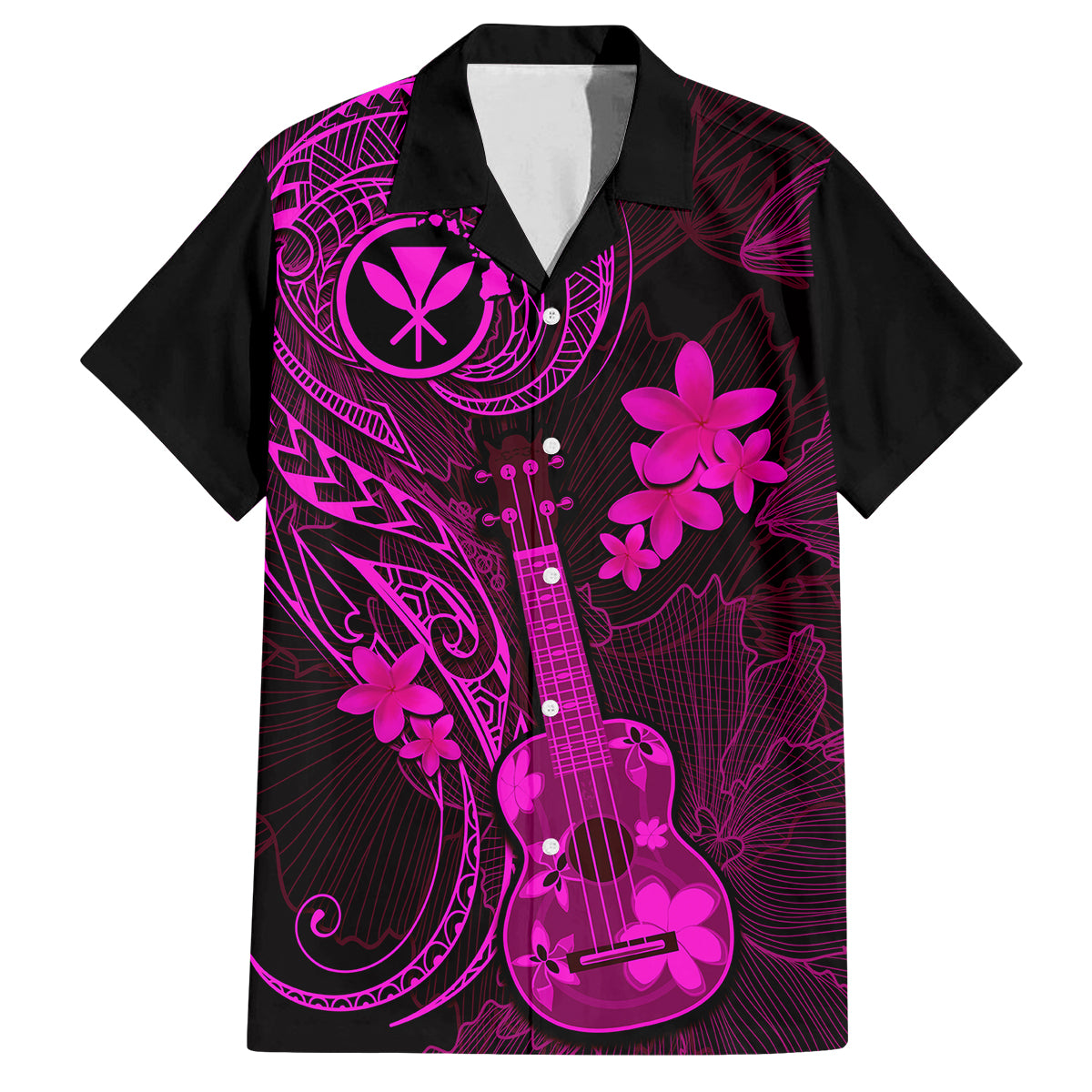 hawaii-family-matching-summer-maxi-dress-and-hawaiian-shirt-ukulele-mix-polynesian-plumeria-pink-version