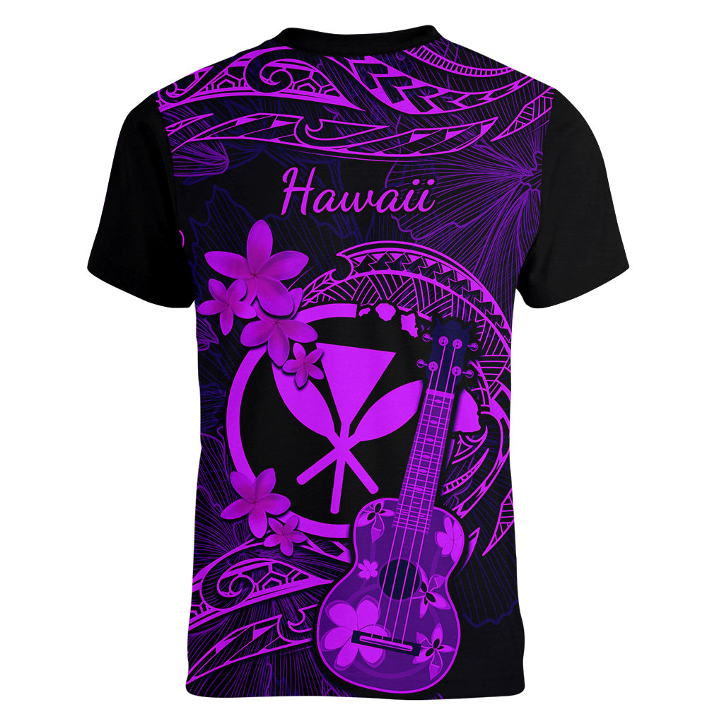 hawaii-women-v-neck-t-shirt-ukulele-mix-polynesian-plumeria-purple-version