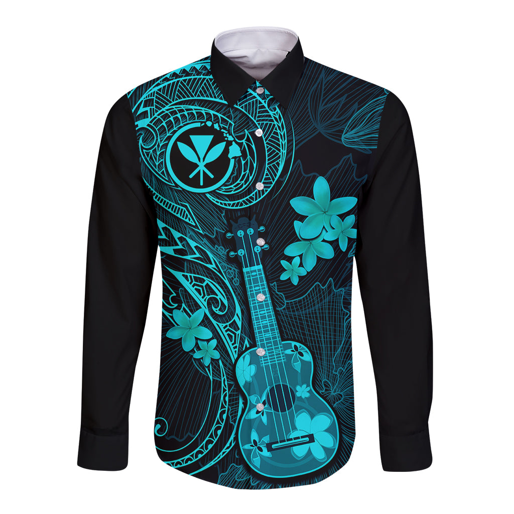 hawaii-long-sleeve-button-shirt-ukulele-mix-polynesian-plumeria-turquoise-version