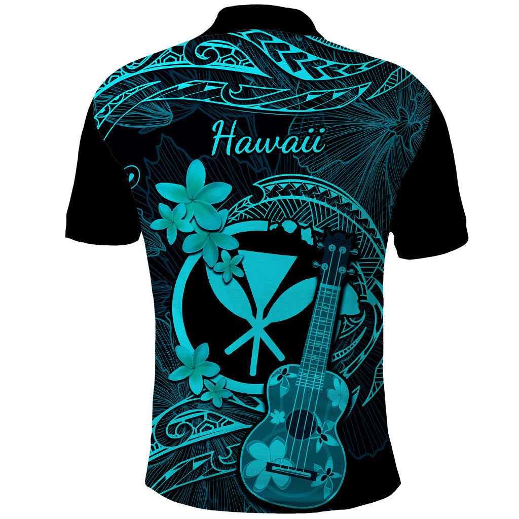 Hawaii Polo Shirt Ukulele Mix Polynesian Plumeria Turquoise Version LT14 - Polynesian Pride