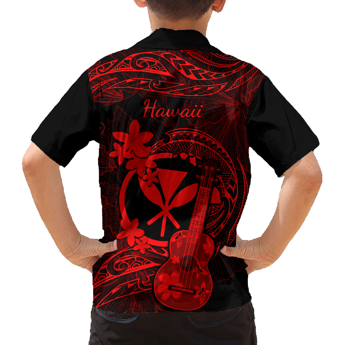 hawaii-kid-hawaiian-shirt-ukulele-mix-polynesian-plumeria-red-version