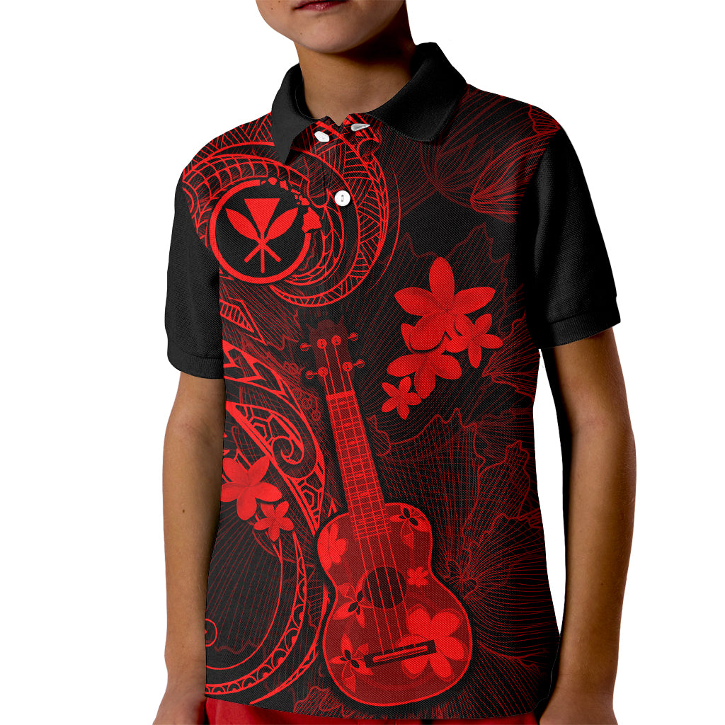 Hawaii Kid Polo Shirt Ukulele Mix Polynesian Plumeria Red Version LT14 Kid Red - Polynesian Pride