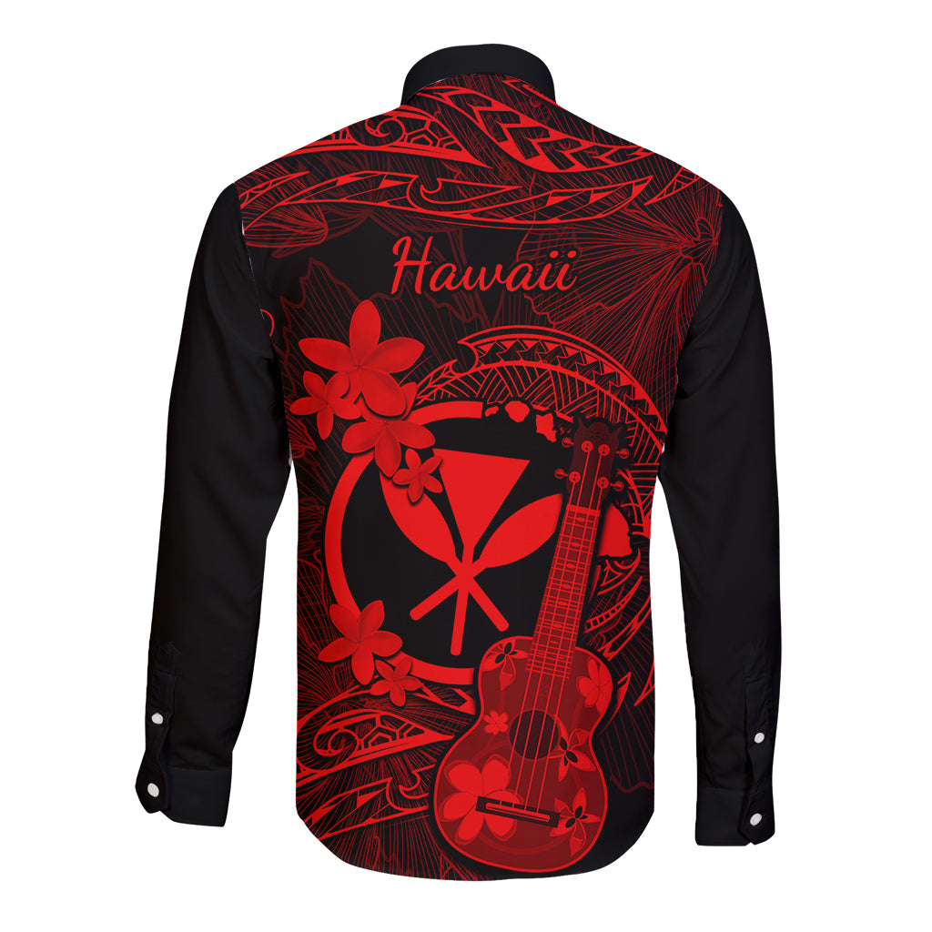 hawaii-long-sleeve-button-shirt-ukulele-mix-polynesian-plumeria-red-version