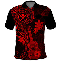 Hawaii Polo Shirt Ukulele Mix Polynesian Plumeria Red Version LT14 Red - Polynesian Pride