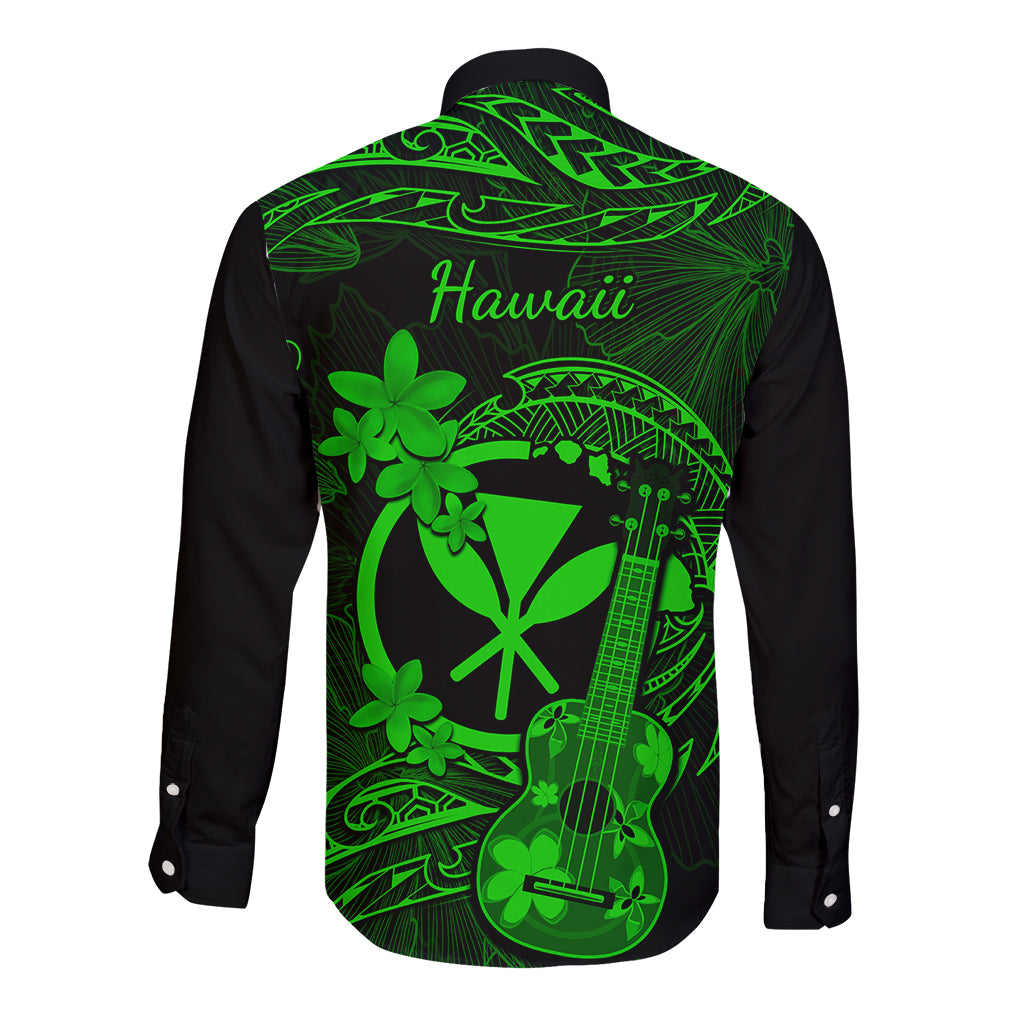 hawaii-long-sleeve-button-shirt-ukulele-mix-polynesian-plumeria-green-version