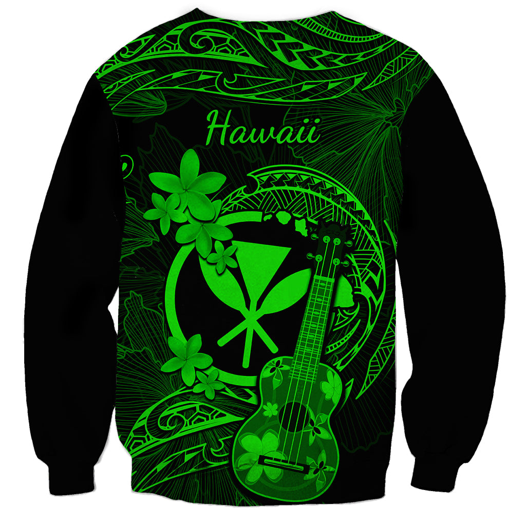 hawaii-sweatshirt-ukulele-mix-polynesian-plumeria-green-version