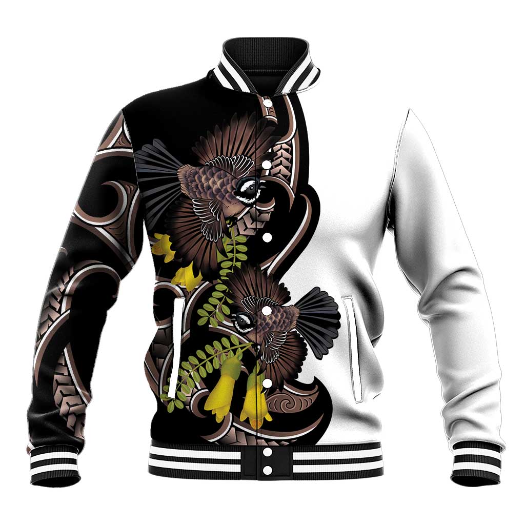 New Zealand Valentines Day Baseball Jacket Piwakawaka Lovers Maori Koru Tattoo LT14 Unisex Black - Polynesian Pride