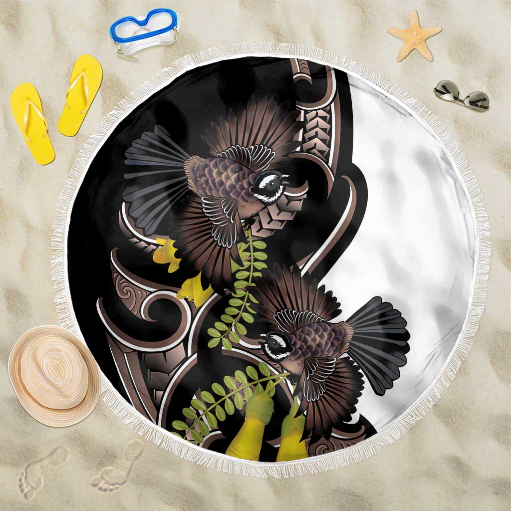 New Zealand Valentines Day Beach Blanket Piwakawaka Lovers Maori Koru Tattoo - Polynesian Pride