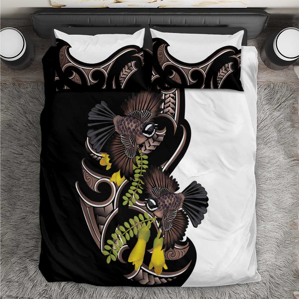 New Zealand Valentines Day Bedding Set Piwakawaka Lovers Maori Koru Tattoo - Polynesian Pride