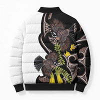 New Zealand Valentines Day Bomber Puffer Jacket Piwakawaka Lovers Maori Koru Tattoo - Polynesian Pride