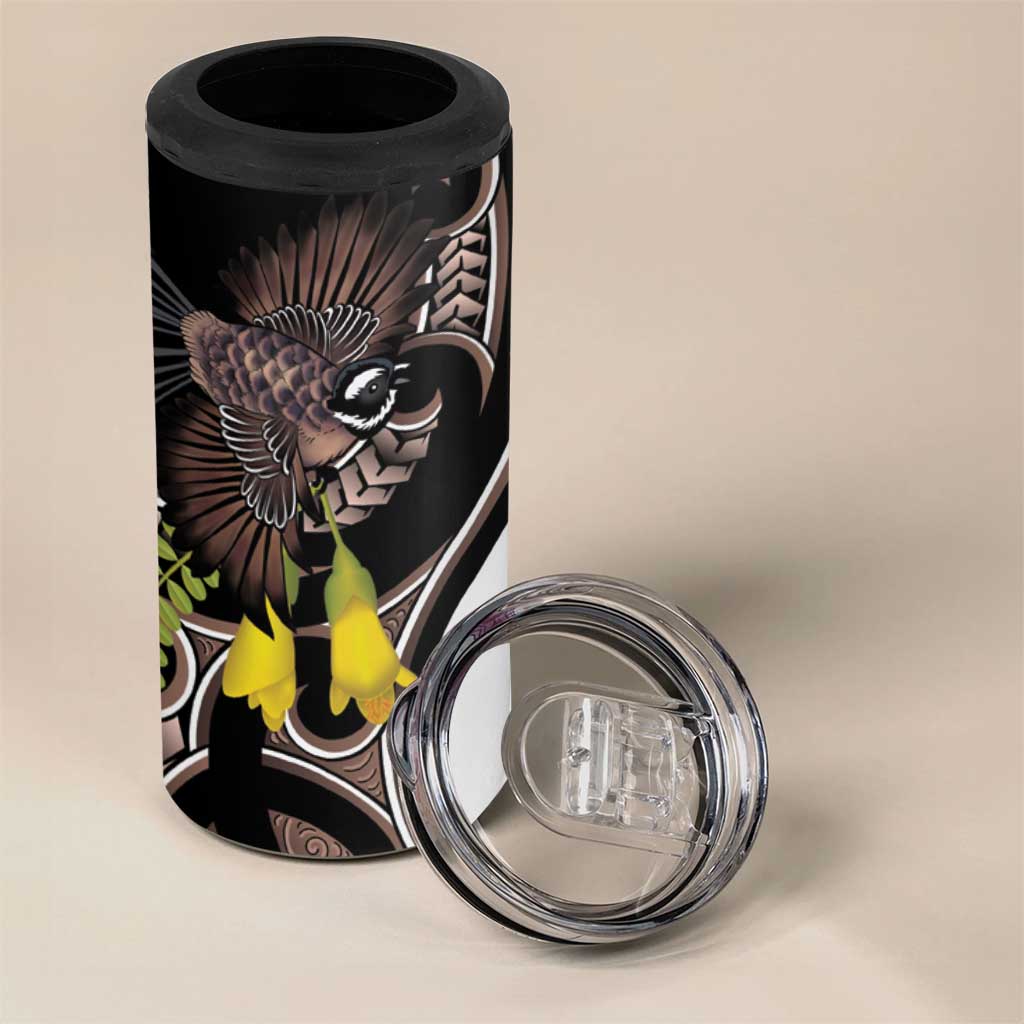 New Zealand Valentines Day 4 in 1 Can Cooler Tumbler Piwakawaka Lovers Maori Koru Tattoo - Polynesian Pride