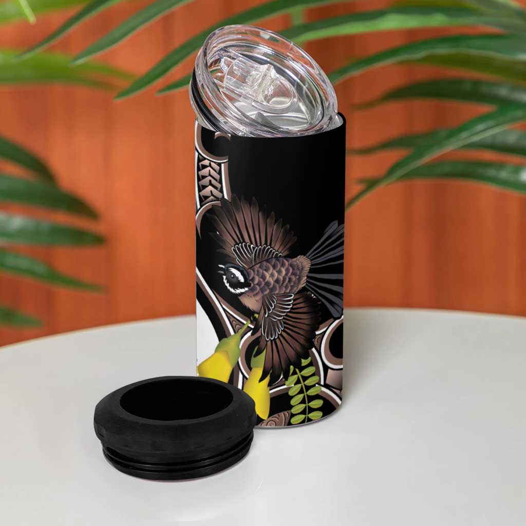 New Zealand Valentines Day 4 in 1 Can Cooler Tumbler Piwakawaka Lovers Maori Koru Tattoo - Polynesian Pride