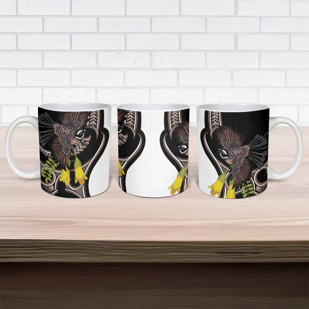 New Zealand Valentines Day Ceramic Mug Piwakawaka Lovers Maori Koru Tattoo - Polynesian Pride