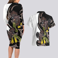 New Zealand Valentines Day Couples Matching Long Sleeve Bodycon Dress and Hawaiian Shirt Piwakawaka Lovers Maori Koru Tattoo - Polynesian Pride