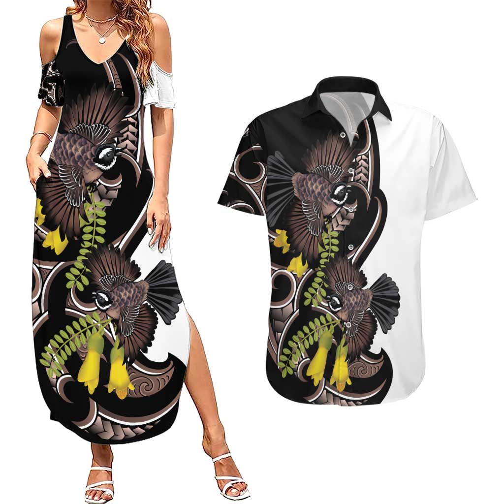 New Zealand Valentines Day Couples Matching Summer Maxi Dress and Hawaiian Shirt Piwakawaka Lovers Maori Koru Tattoo - Polynesian Pride