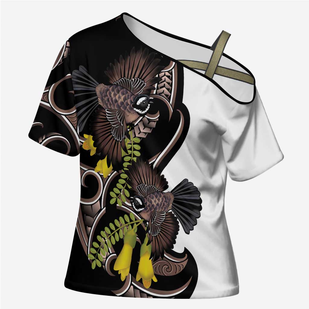 New Zealand Valentines Day Cross Shoulder Shirt Piwakawaka Lovers Maori Koru Tattoo - Polynesian Pride
